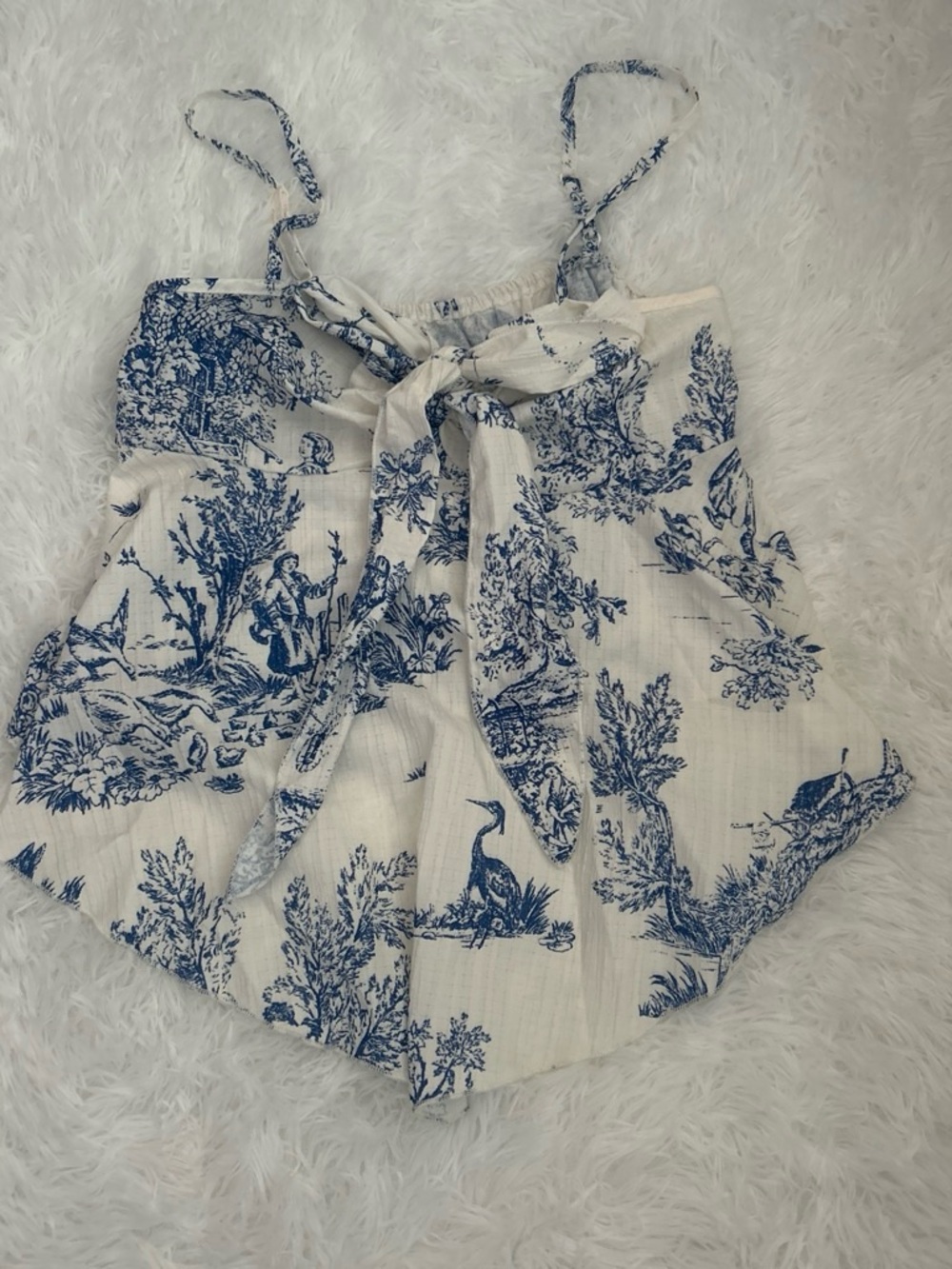 SHEIN Blue and White Toile Tie-Front Cami